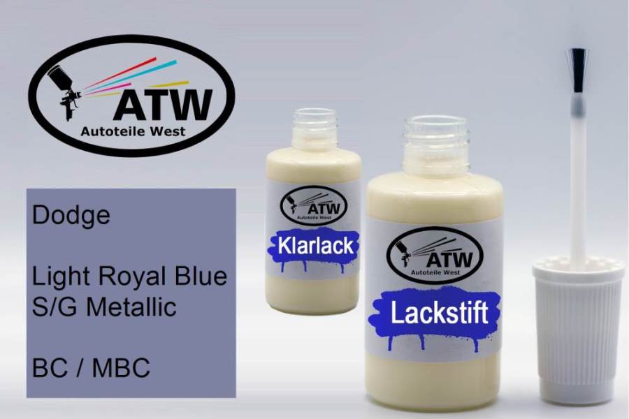 Dodge, Light Royal Blue S/G Metallic, BC / MBC: 20ml Lackstift + 20ml Klarlack - Set, von ATW Autoteile West.